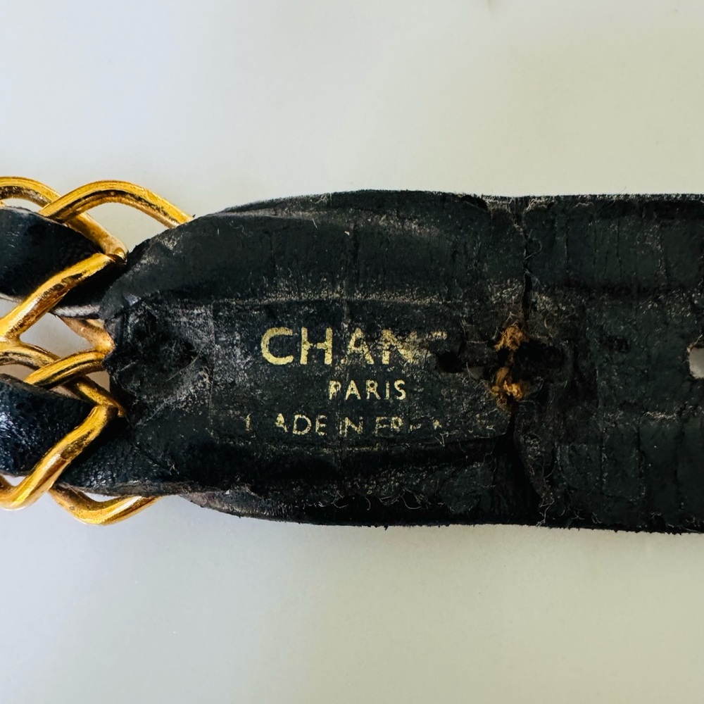 CHANEL Vintage Gold & Black Double Chain Belt 31” • Authentic • France + Box - Picture 5 of 10